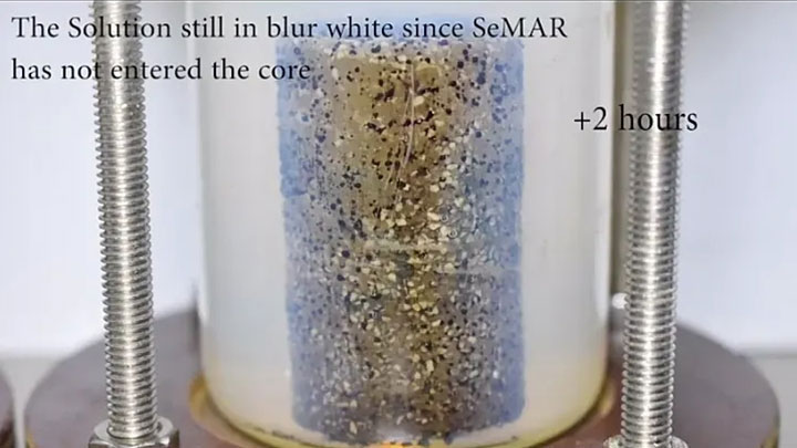 2 horas. La solución aún se observa de un color blanco difuminado, puesto que SeMAR no ha penetrado en el núcleo.